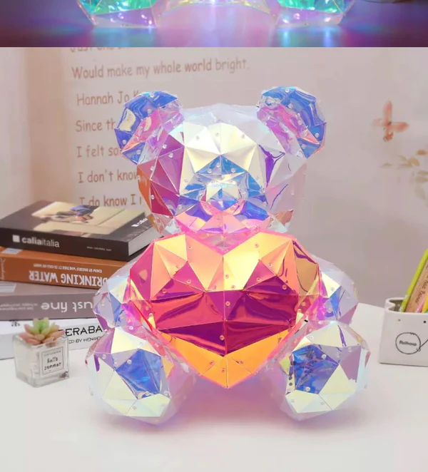Cute Shining LED Teddy Bear Holding A Red Heart, Holographic Luminous Light-Up, Forever Gift for Birthday, Anniversary & Valentine's Day - 30 cm