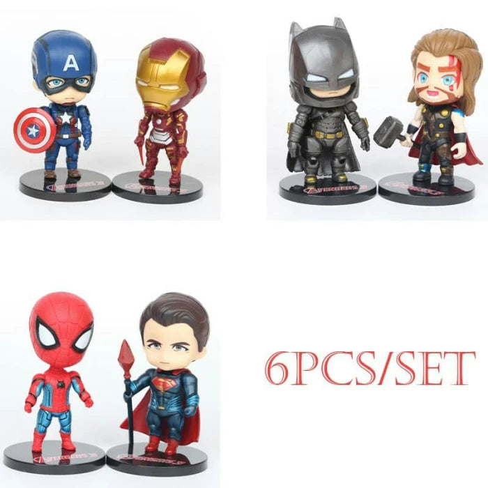 Avengers Super Hero Chibi Action Figures - Set of 6, Premium PVC Anime, Best Gift for KIds / Avenger Fans, (Height- 9cm)