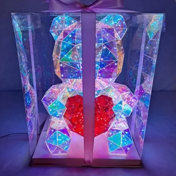 Cute Shining LED Teddy Bear Holding A Red Heart, Holographic Luminous Light-Up, Forever Gift for Birthday, Anniversary & Valentine's Day - 30 cm