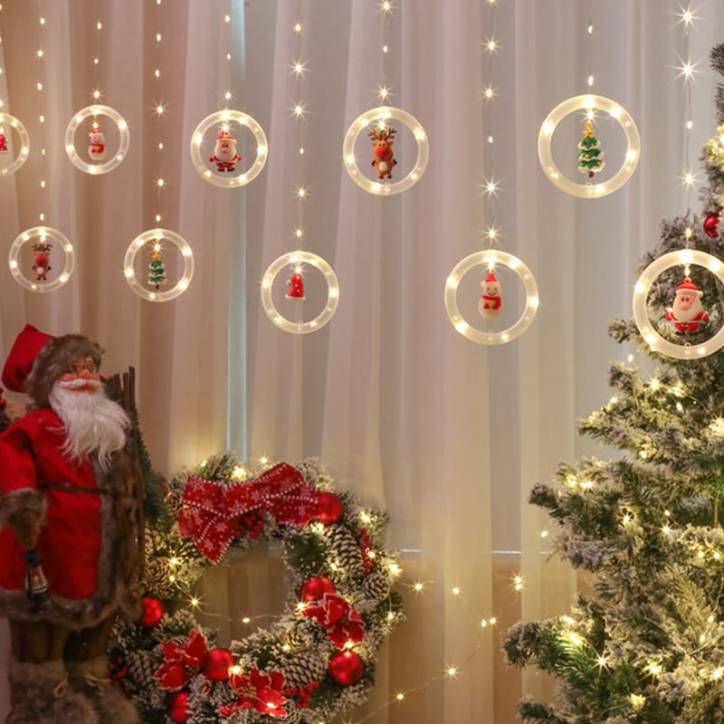Christmas LED Ring Lights, Xmas Curtain Hanging Lights, Xmas Lights for Home/Tree/Garden Decoration, Xmas Party Decor, Length-3M