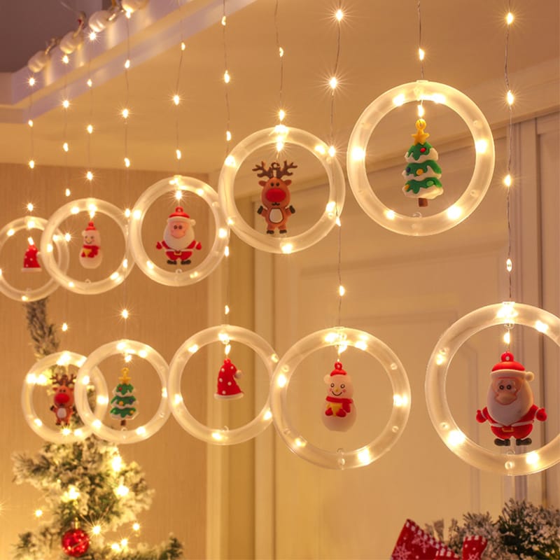 Christmas LED Ring Lights, Xmas Curtain Hanging Lights, Xmas Lights for Home/Tree/Garden Decoration, Xmas Party Decor, Length-3M