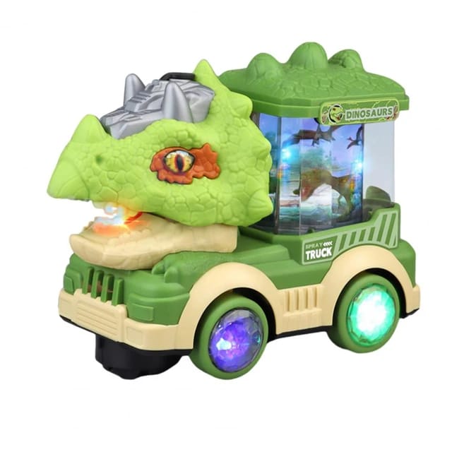 Electric Dinosaur Car Toy, Cool Lights & Simulated Dinosaur Sounds, Mouth Open & Close, Smoke Spray, Rotating Lamp, Kids Toy (Green)