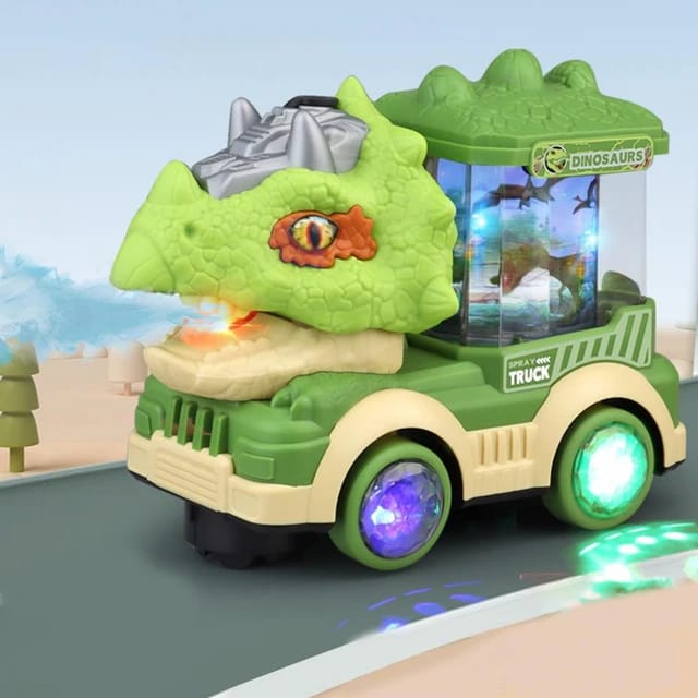 Electric Dinosaur Car Toy, Cool Lights & Simulated Dinosaur Sounds, Mouth Open & Close, Smoke Spray, Rotating Lamp, Kids Toy (Green)