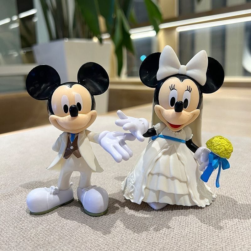 Cute Mickey & Minnie Mouse Figures (11 cm/Set of 2), Wedding Pose Figure, Cake Decoration Set, Funny Bride and Groom in White Dress