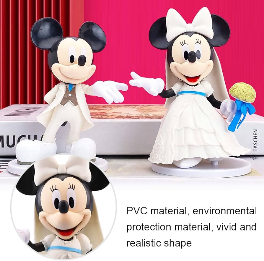 Cute Mickey & Minnie Mouse Figures (11 cm/Set of 2), Wedding Pose Figure, Cake Decoration Set, Funny Bride and Groom in White Dress