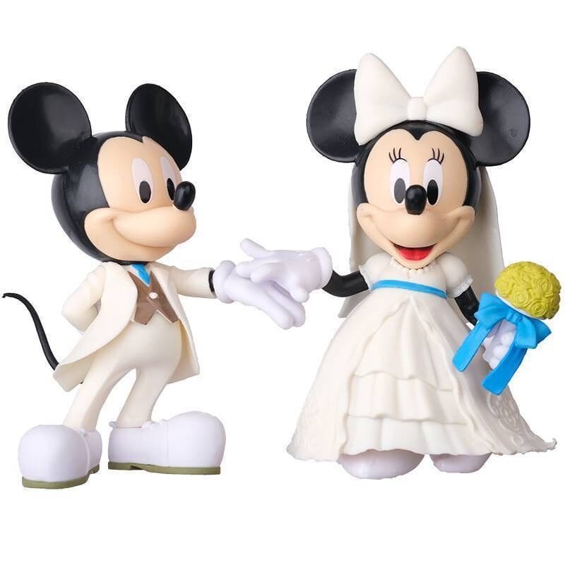 Cute Mickey & Minnie Mouse Figures (11 cm/Set of 2), Wedding Pose Figure, Cake Decoration Set, Funny Bride and Groom in White Dress
