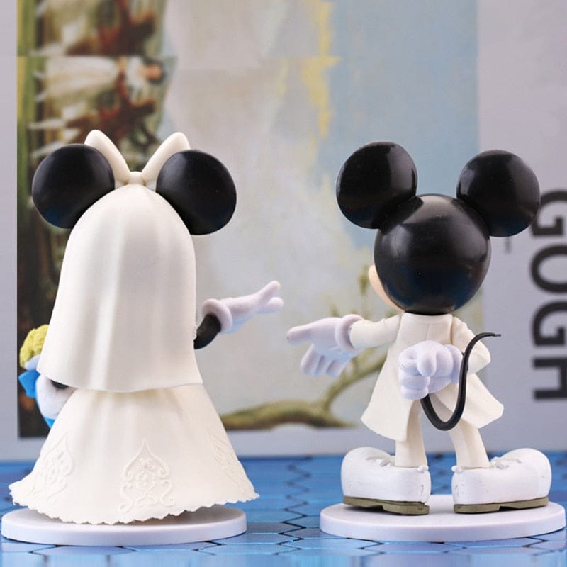 Cute Mickey & Minnie Mouse Figures (11 cm/Set of 2), Wedding Pose Figure, Cake Decoration Set, Funny Bride and Groom in White Dress