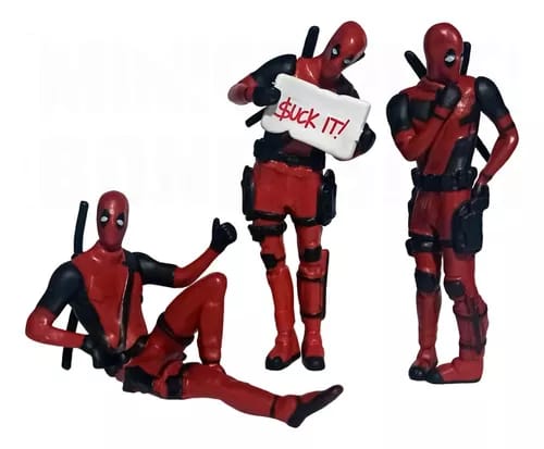 Deadpool Super Hero Action Figures - Set of 3, Chibi Style Figures, PVC Anime Collectibles, Car Dashboard/Desk Decor, Best Gift for Deadpool Fans