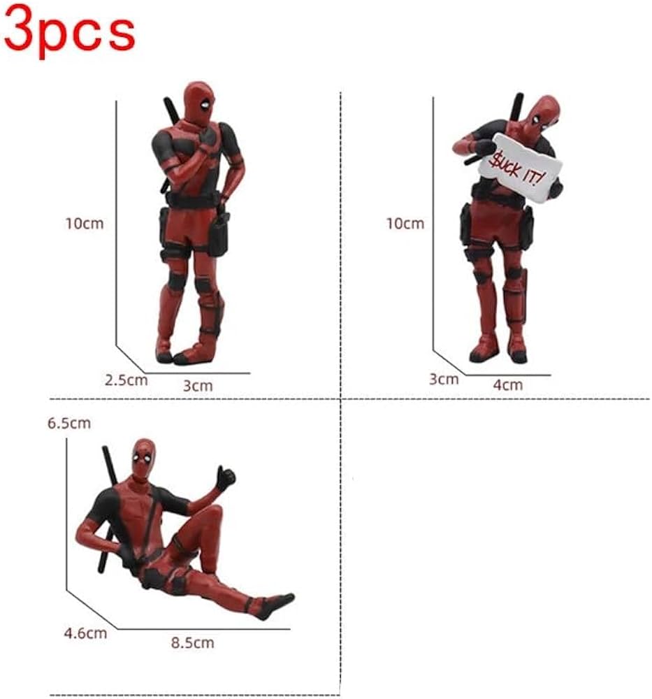 Deadpool Super Hero Action Figures - Set of 3, Chibi Style Figures, PVC Anime Collectibles, Car Dashboard/Desk Decor, Best Gift for Deadpool Fans