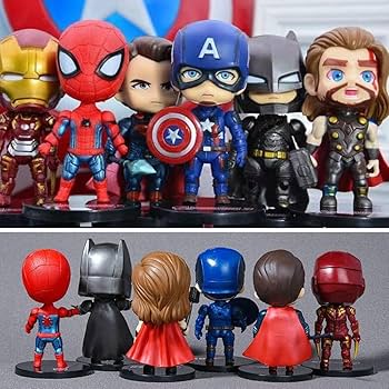 Avengers Super Hero Chibi Action Figures - Set of 6, Premium PVC Anime, Best Gift for KIds / Avenger Fans, (Height- 9cm)