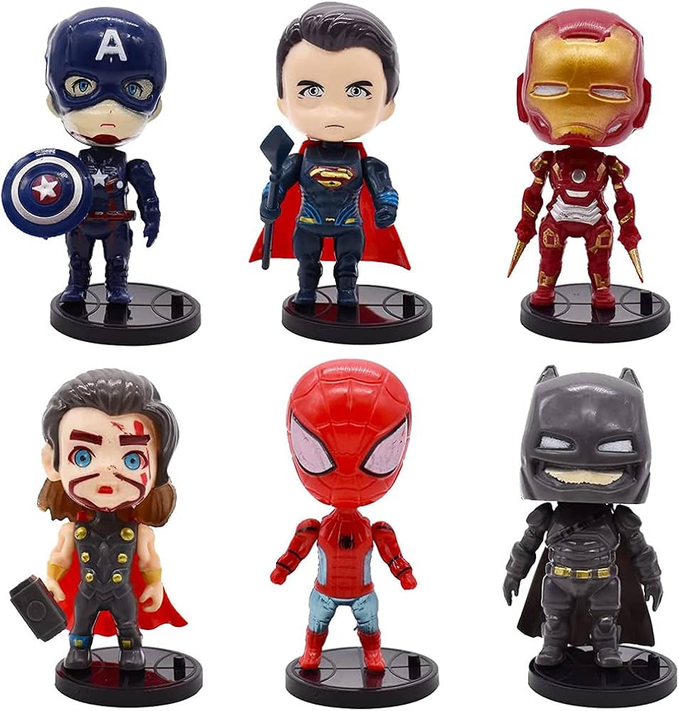 Avengers Super Hero Chibi Action Figures - Set of 6, Premium PVC Anime, Best Gift for KIds / Avenger Fans, (Height- 9cm)