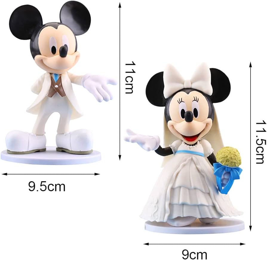 Cute Mickey & Minnie Mouse Figures (11 cm/Set of 2), Wedding Pose Figure, Cake Decoration Set, Funny Bride and Groom in White Dress