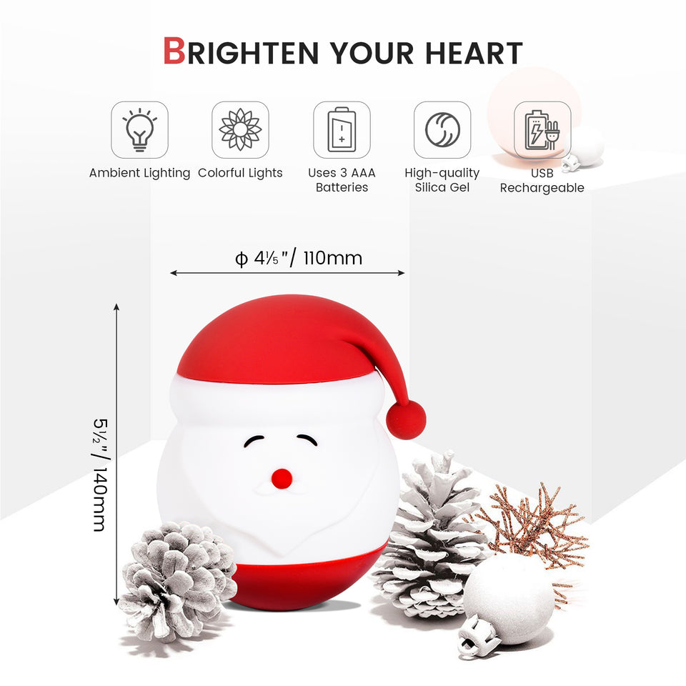 Santa Claus Silicone Lamp, Christmas LED Night Light, 7 Color Changing Mode, USB Rechargeable, Cute Gift for kids, Home Decor - 14 cm