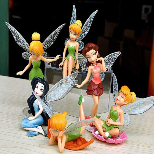 Cute TinkerBell Fairy Angels - Set of 6, Cake Toppers, PVC collectibles, Home Decor, Versatile gift (6 to 9.5cm)