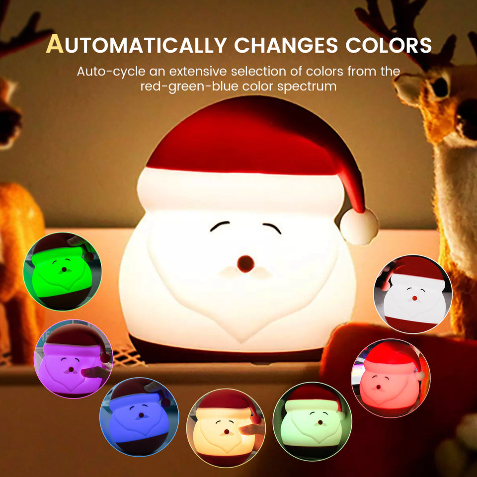 Santa Claus Silicone Lamp, Christmas LED Night Light, 7 Color Changing Mode, USB Rechargeable, Cute Gift for kids, Home Decor - 14 cm