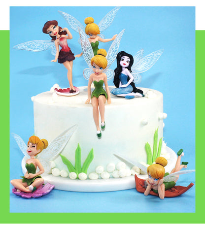 Cute TinkerBell Fairy Angels - Set of 6, Cake Toppers, PVC collectibles, Home Decor, Versatile gift (6 to 9.5cm)