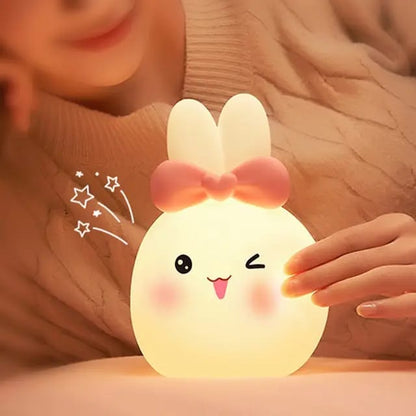 Cute Kitty with Bow - Silicone Lamp, 7 Color Changing Mode,  LED Night Light, USB Rechargeable, Amazing Gift for kids, Home/ Room Decor