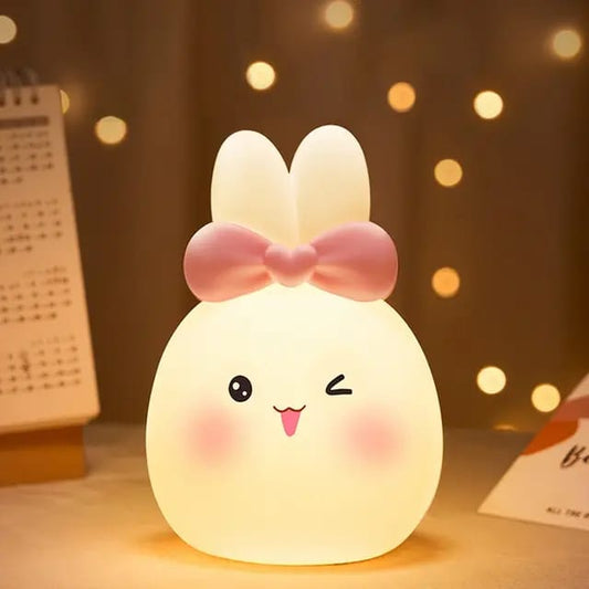 Cute Kitty with Bow - Silicone Lamp, 7 Color Changing Mode,  LED Night Light, USB Rechargeable, Amazing Gift for kids, Home/ Room Decor