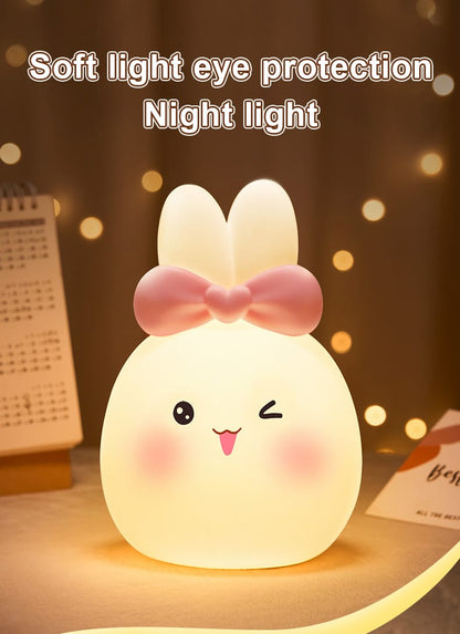 Cute Kitty with Bow - Silicone Lamp, 7 Color Changing Mode,  LED Night Light, USB Rechargeable, Amazing Gift for kids, Home/ Room Decor