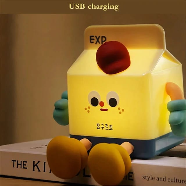 Cute Cartoon Milk Box Night Light, USB Rechargeable, 30 Mins Timer, Phone Holder, Touch Sensor, Brightness Adjustable, Best Gift - 12 cm