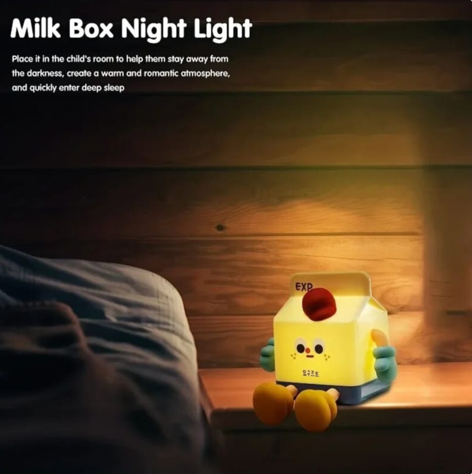 Cute Cartoon Milk Box Night Light, USB Rechargeable, 30 Mins Timer, Phone Holder, Touch Sensor, Brightness Adjustable, Best Gift - 12 cm