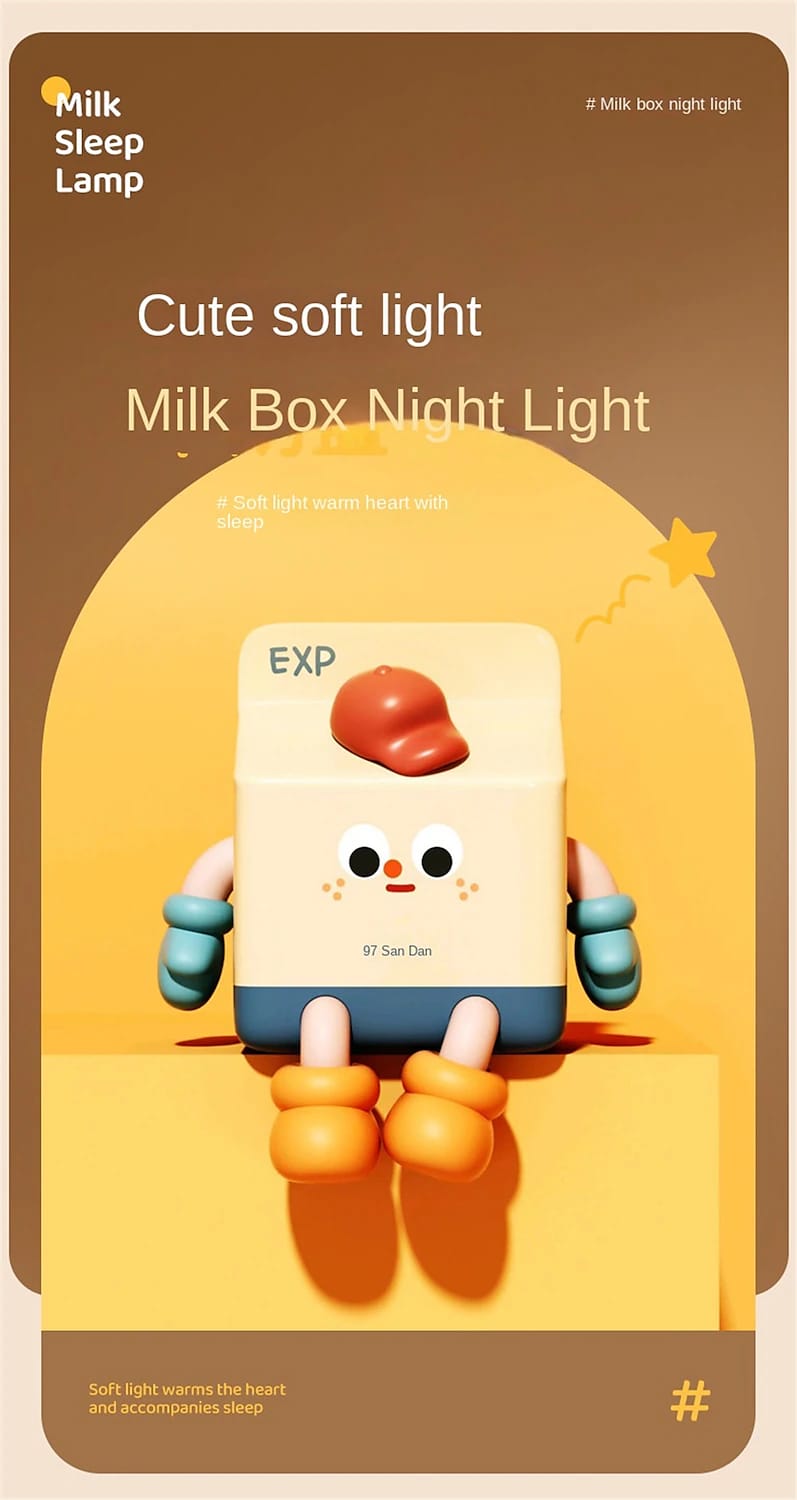 Cute Cartoon Milk Box Night Light, USB Rechargeable, 30 Mins Timer, Phone Holder, Touch Sensor, Brightness Adjustable, Best Gift - 12 cm
