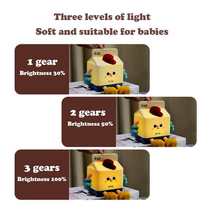 Cute Cartoon Milk Box Night Light, USB Rechargeable, 30 Mins Timer, Phone Holder, Touch Sensor, Brightness Adjustable, Best Gift - 12 cm