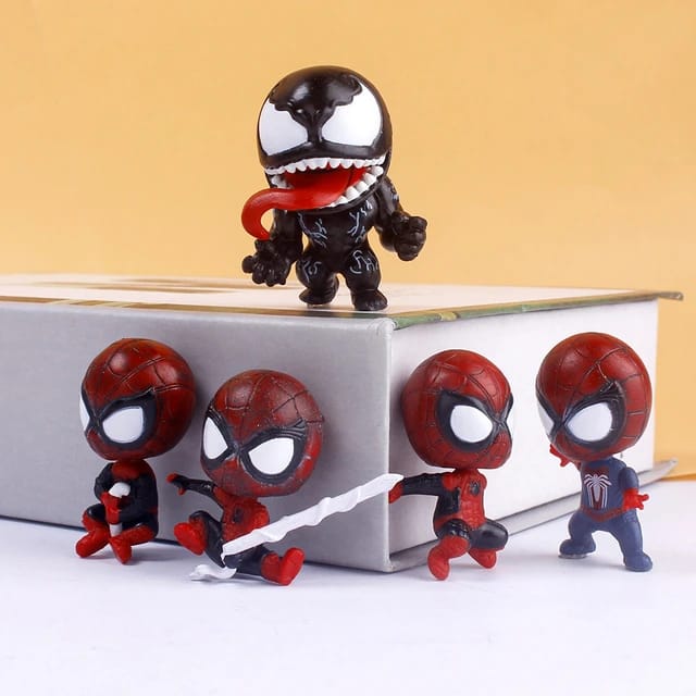 Venom Spiderman Mini Figures (Set of 5), Marvel Movie Characters, PVC Anime Collectibles, Cake Topper, B'day Gift for Kids (4-5cm)