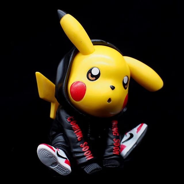 Cute Pokemon Pikachu in Black Hoodie & Sneakers, PVC Cartoon Toy, Cake /Car Dashboard /Study Table Decor, Gift for Pikachu Fans (11 cm)