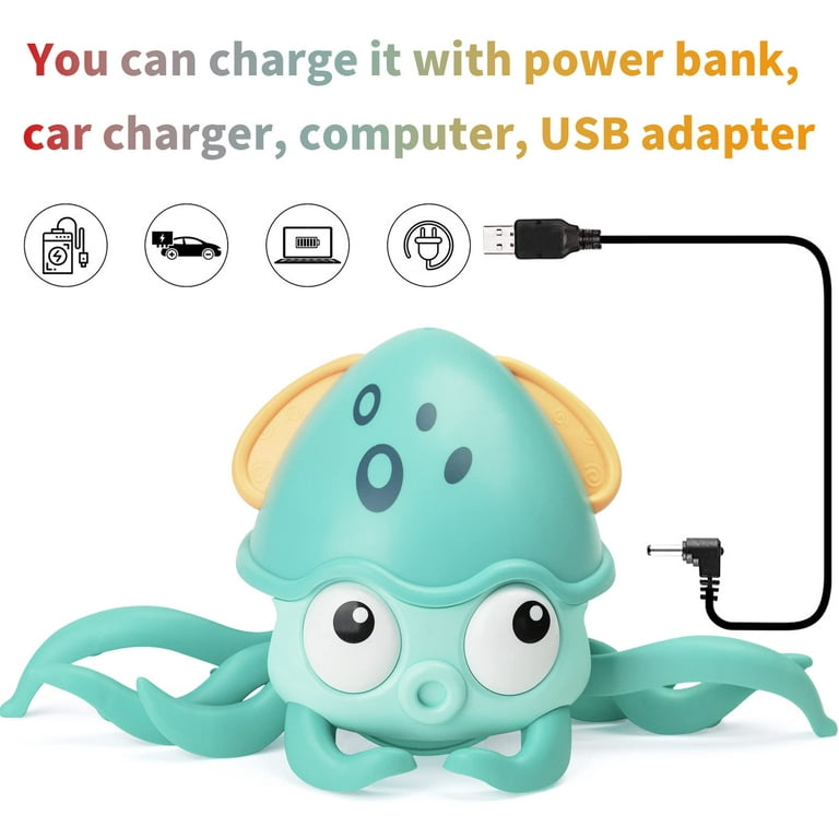 Baby Octopus Crawling Toy for Kids, Electric Induction, Dancing Octopus with Music and LED Lights | Auto Avoids Obstacles | Best Toy (Green)