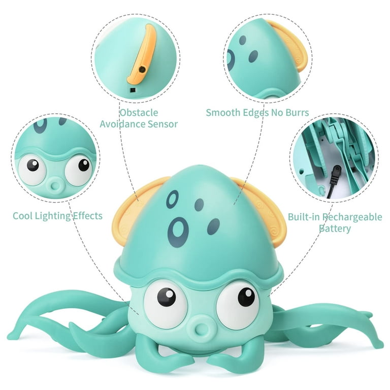 Baby Octopus Crawling Toy for Kids, Electric Induction, Dancing Octopus with Music and LED Lights | Auto Avoids Obstacles | Best Toy (Green)