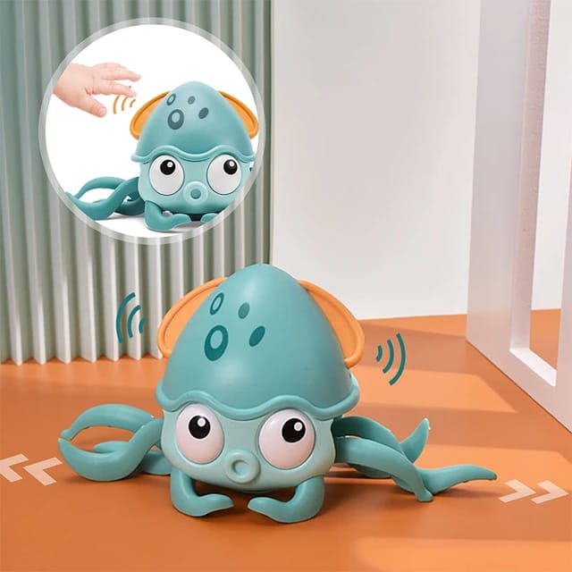 Baby Octopus Crawling Toy for Kids, Electric Induction, Dancing Octopus with Music and LED Lights | Auto Avoids Obstacles | Best Toy (Green)