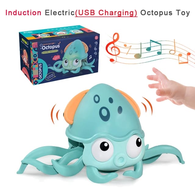 Baby Octopus Crawling Toy for Kids, Electric Induction, Dancing Octopus with Music and LED Lights | Auto Avoids Obstacles | Best Toy (Green)