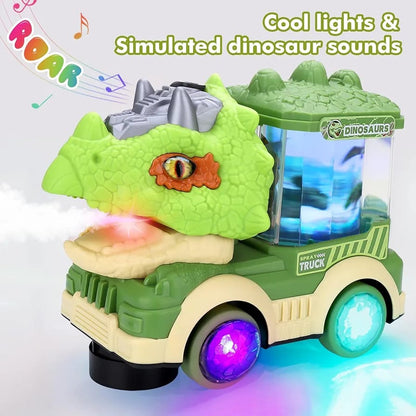 Electric Dinosaur Car Toy, Cool Lights & Simulated Dinosaur Sounds, Mouth Open & Close, Smoke Spray, Rotating Lamp, Kids Toy (Green)
