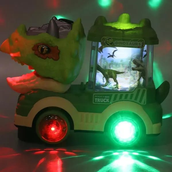 Electric Dinosaur Car Toy, Cool Lights & Simulated Dinosaur Sounds, Mouth Open & Close, Smoke Spray, Rotating Lamp, Kids Toy (Green)