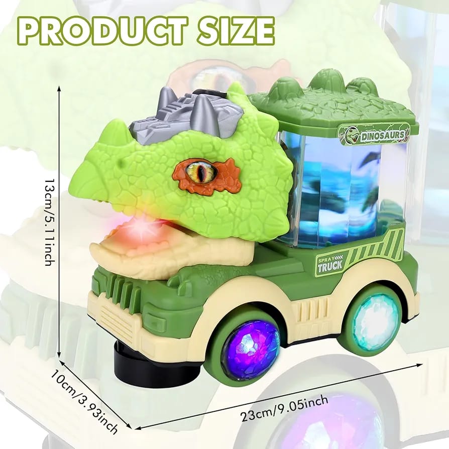 Electric Dinosaur Car Toy, Cool Lights & Simulated Dinosaur Sounds, Mouth Open & Close, Smoke Spray, Rotating Lamp, Kids Toy (Green)