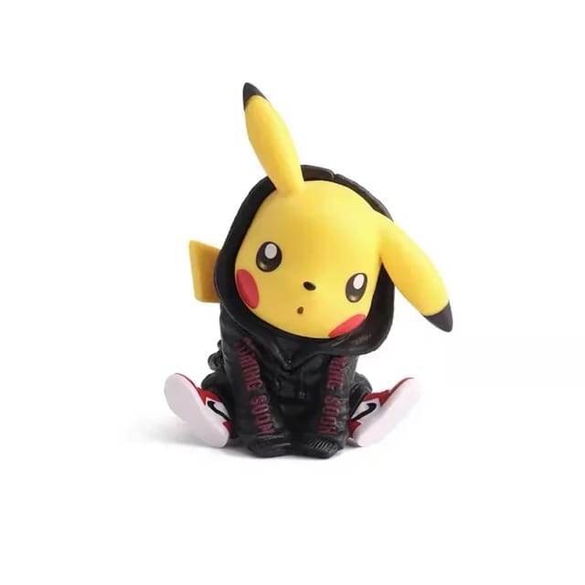 Cute Pokemon Pikachu in Black Hoodie & Sneakers, PVC Cartoon Toy, Cake /Car Dashboard /Study Table Decor, Gift for Pikachu Fans (11 cm)