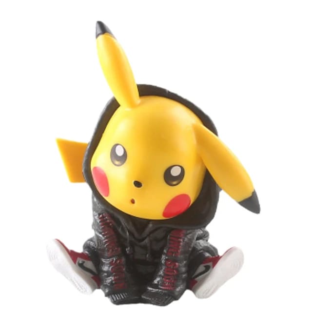 Cute Pokemon Pikachu in Black Hoodie & Sneakers, PVC Cartoon Toy, Cake /Car Dashboard /Study Table Decor, Gift for Pikachu Fans (11 cm)