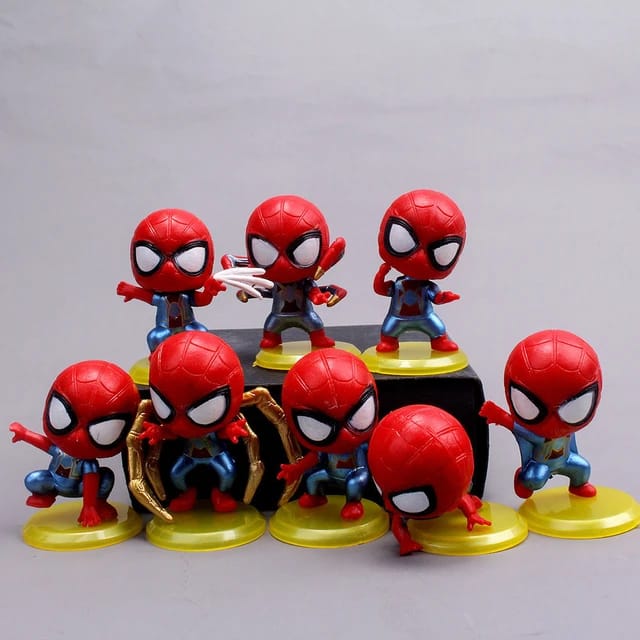 Cute Mini Spiderman Action Figures (Set of 8), Premium PVC Anime Collectibles, Cartoon Toy, Cake Topper, Ideal Gift for Kids (4.5 to 5cm)