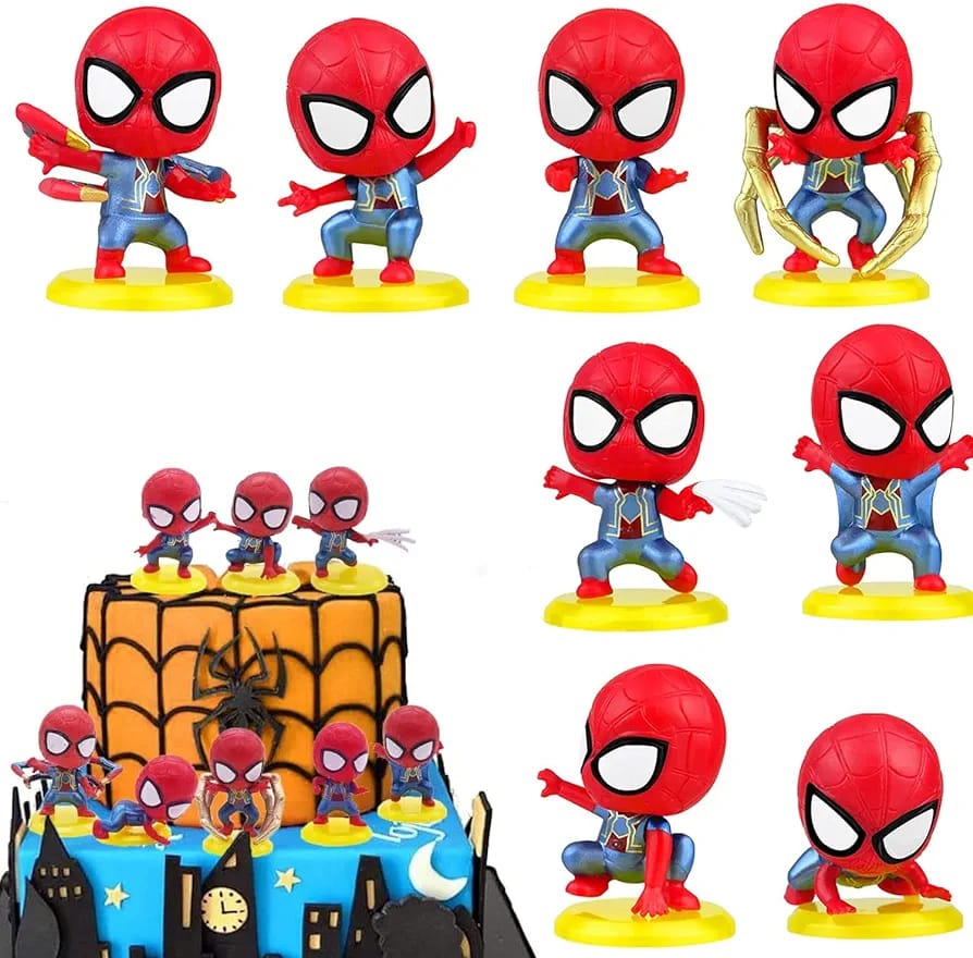 Cute Mini Spiderman Action Figures (Set of 8), Premium PVC Anime Collectibles, Cartoon Toy, Cake Topper, Ideal Gift for Kids (4.5 to 5cm)