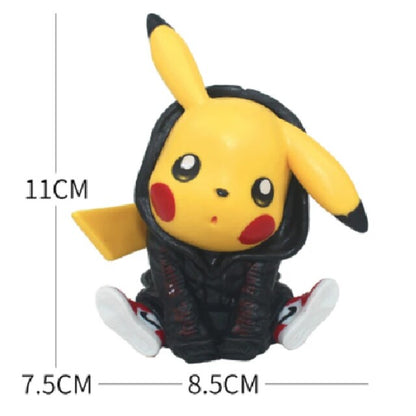 Cute Pokemon Pikachu in Black Hoodie & Sneakers, PVC Cartoon Toy, Cake /Car Dashboard /Study Table Decor, Gift for Pikachu Fans (11 cm)