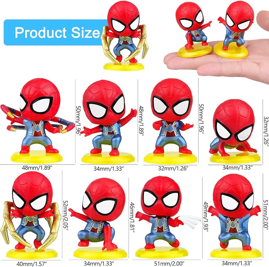 Cute Mini Spiderman Action Figures (Set of 8), Premium PVC Anime Collectibles, Cartoon Toy, Cake Topper, Ideal Gift for Kids (4.5 to 5cm)