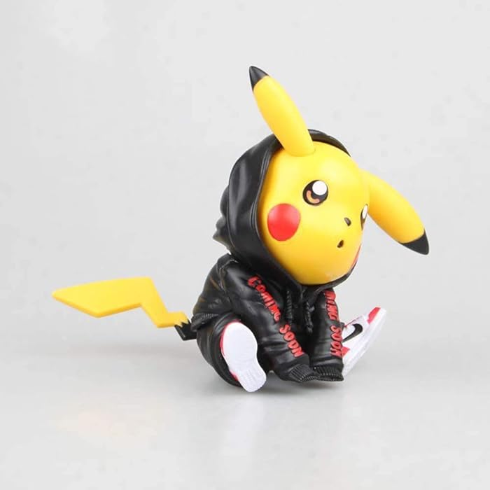 Cute Pokemon Pikachu in Black Hoodie & Sneakers, PVC Cartoon Toy, Cake /Car Dashboard /Study Table Decor, Gift for Pikachu Fans (11 cm)