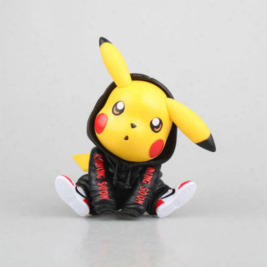 Cute Pokemon Pikachu in Black Hoodie & Sneakers, PVC Cartoon Toy, Cake /Car Dashboard /Study Table Decor, Gift for Pikachu Fans (11 cm)