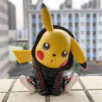 Cute Pokemon Pikachu in Black Hoodie & Sneakers, PVC Cartoon Toy, Cake /Car Dashboard /Study Table Decor, Gift for Pikachu Fans (11 cm)