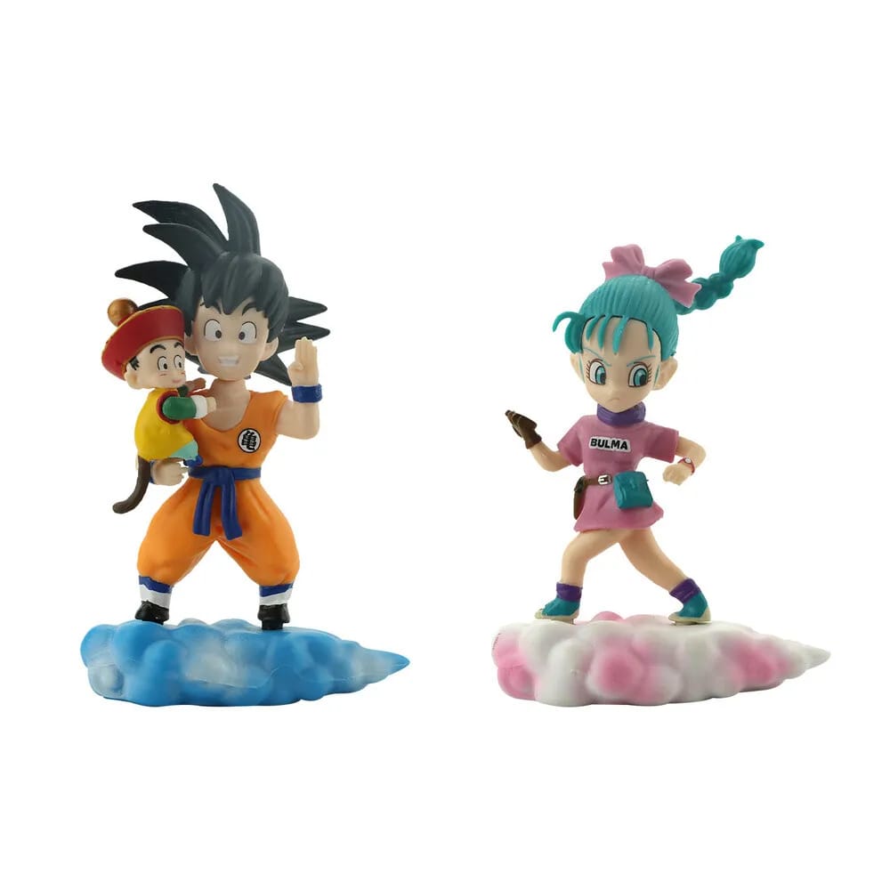 Cute DBZ PVC Figures (7 pcs) with Flying Nimbus Cloud, Goku Gohan Chibi Master Roshi Yamcha Kuririn Bulma, Ideal Gift for Fans (8-10cm)