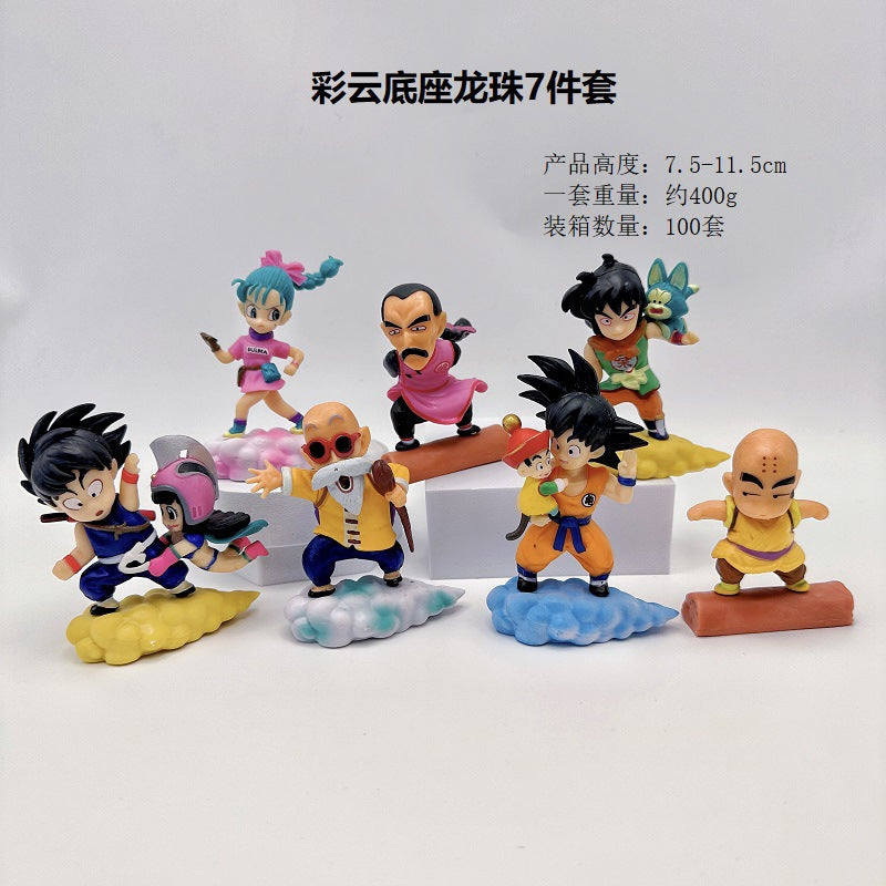 DBZ Set of 7 PVC Figures with Flying Nimbus Cloud, Goku Gohan Chibi Master Roshi Yamcha Kuririn Bulma, Ideal Gift for Fans (8-10.5cm)