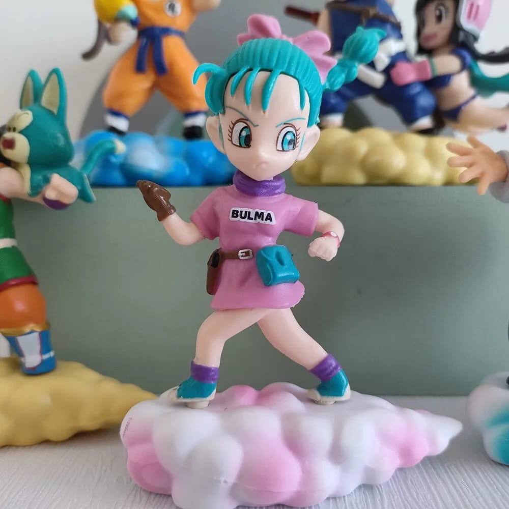 Cute DBZ PVC Figures (7 pcs) with Flying Nimbus Cloud, Goku Gohan Chibi Master Roshi Yamcha Kuririn Bulma, Ideal Gift for Fans (8-10cm)