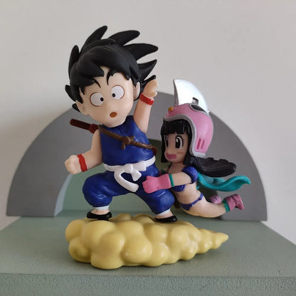 Cute DBZ PVC Figures (7 pcs) with Flying Nimbus Cloud, Goku Gohan Chibi Master Roshi Yamcha Kuririn Bulma, Ideal Gift for Fans (8-10cm)