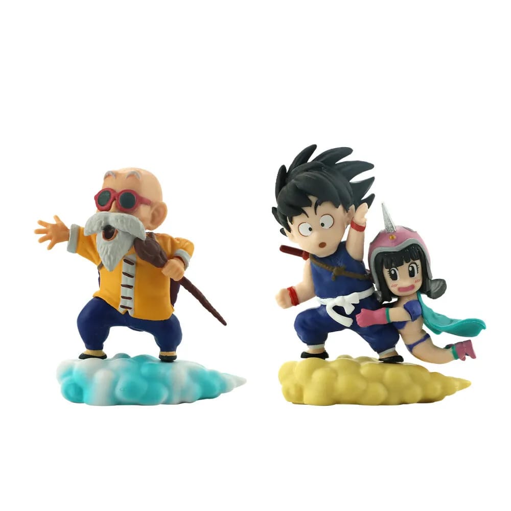 DBZ Set of 7 PVC Figures with Flying Nimbus Cloud, Goku Gohan Chibi Master Roshi Yamcha Kuririn Bulma, Ideal Gift for Fans (8-10.5cm)